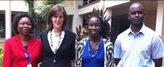 labfolder in Kenya: Helen Ochieng (training officer), Johanna Havemann (labfolder), Mercy Nyambura (lab manager) and lab technologist (left to right)
